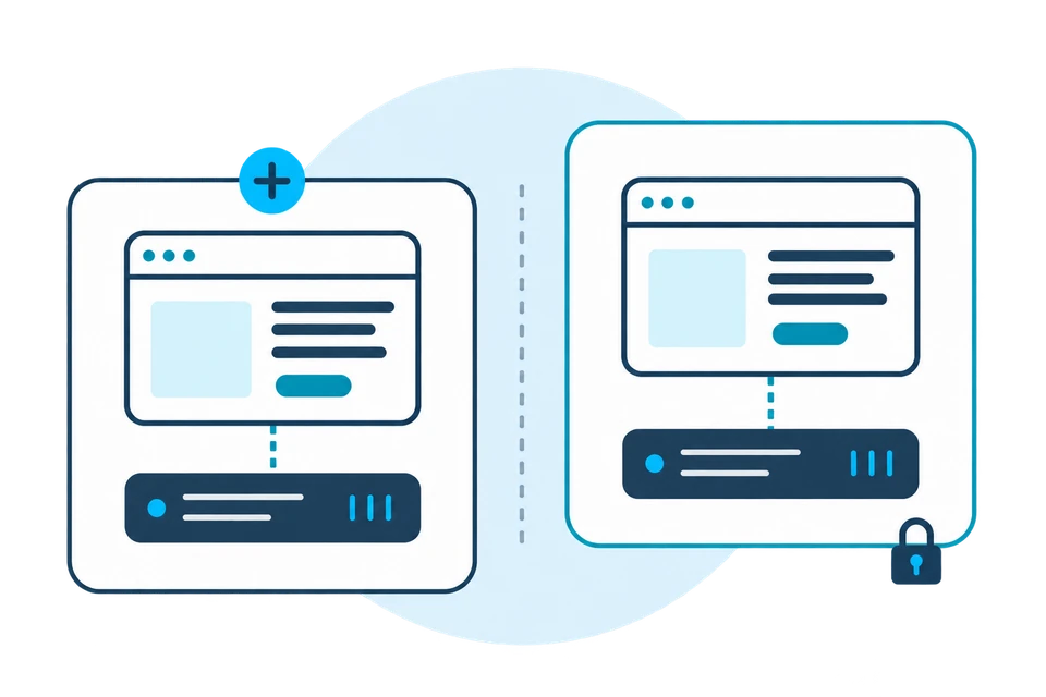 Two customer environments, each with a website and virtual server inside its own boundary.