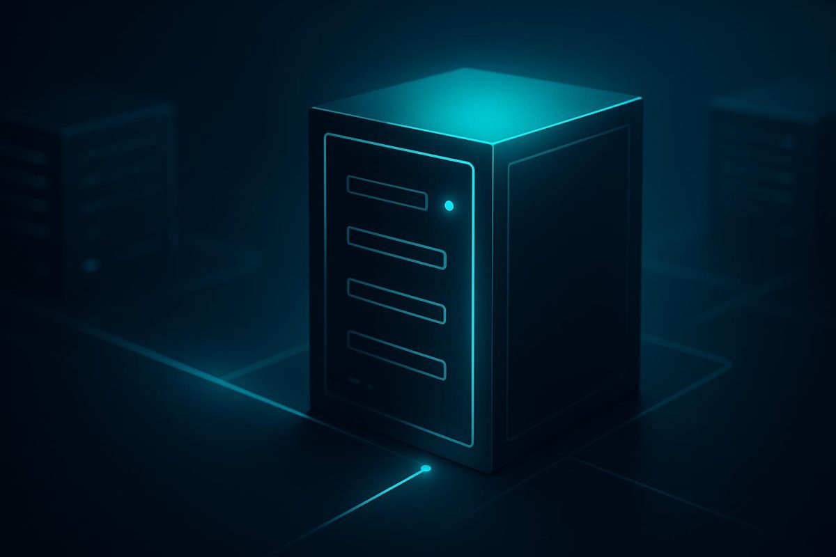 Server tower representing the infrastructure used for business website hosting.