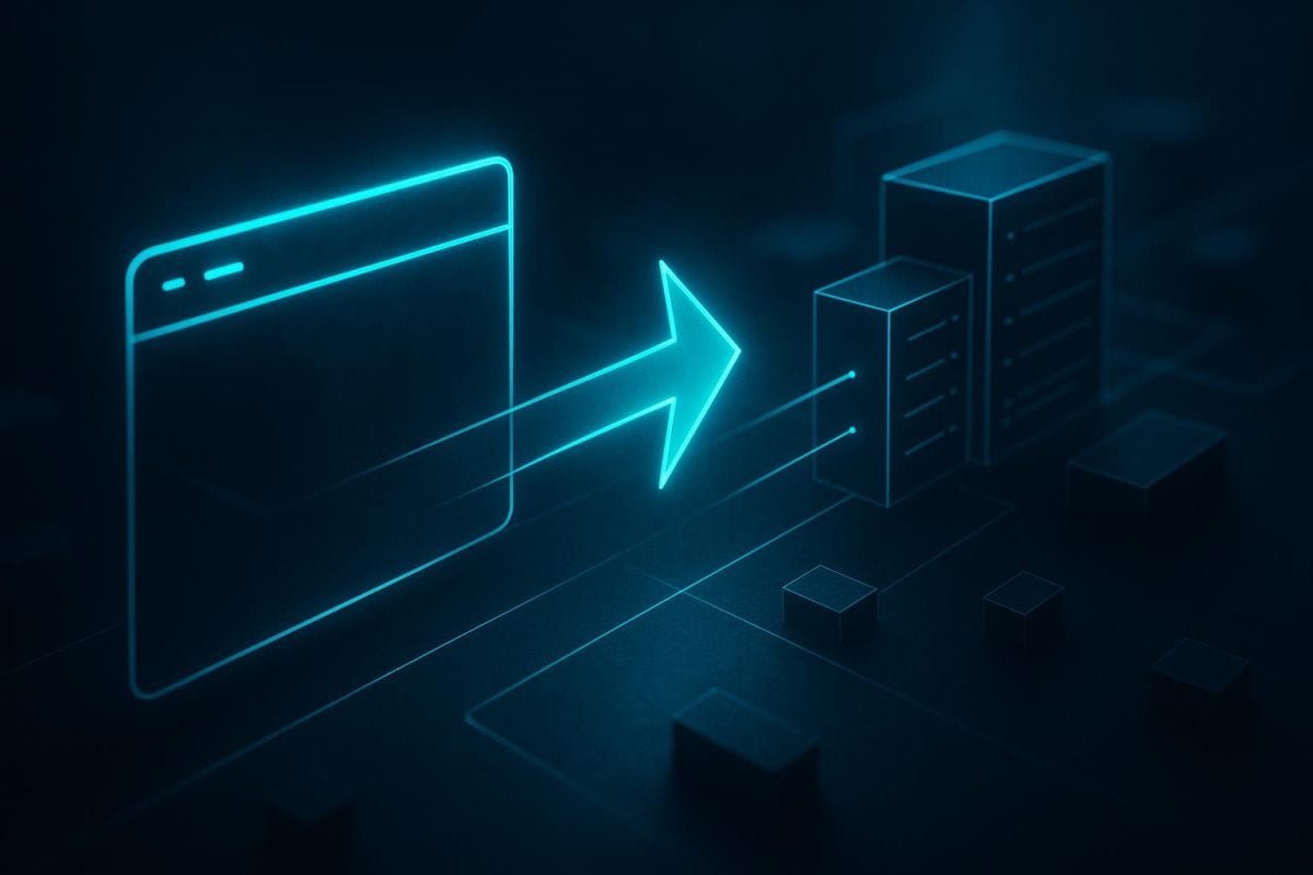 Arrow linking a browser window to servers, illustrating the website delivery path.