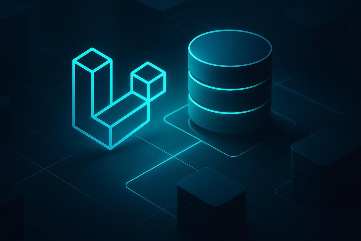 Laravel emblem beside a database, illustrating application data storage.